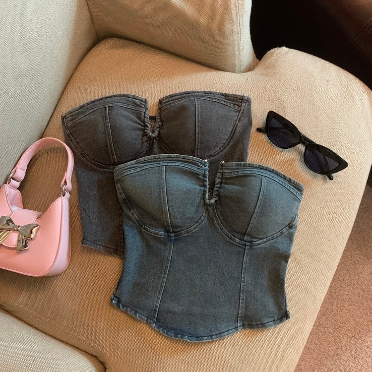 Denim Tube Top - Bellaward Fashions
