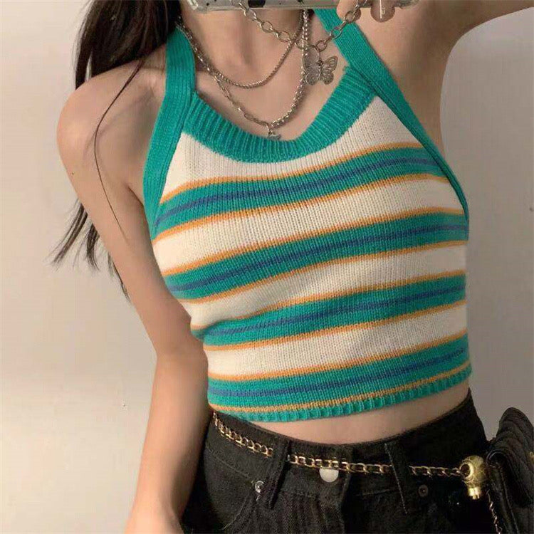 Halterneck Small Suspender Knitted Vest - Bellaward Fashions