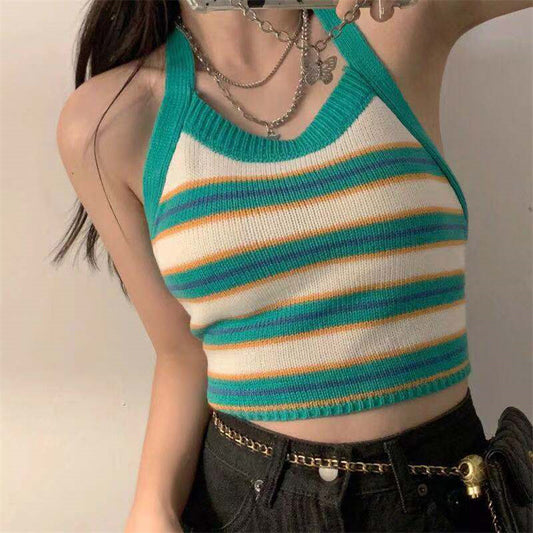 Halterneck Small Suspender Knitted Vest - Bellaward Fashions