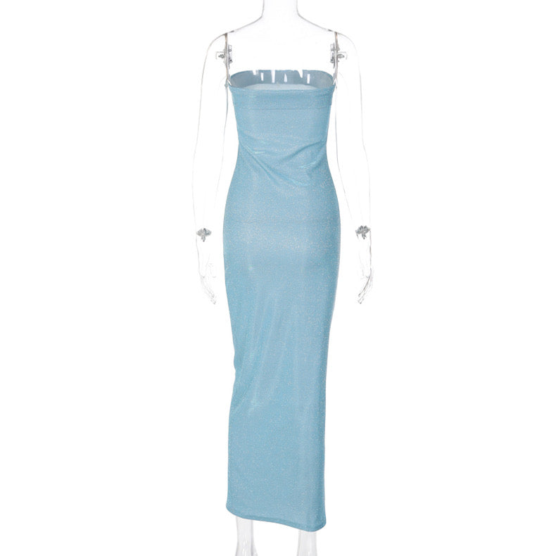 Chest-Wrapped Dress, Bright Silk Slim Fit, Mid-Length dress - Bellaward Fashions