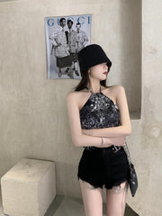 Outer Wear Designed Retro Pattern Backless Lace-Up Inner Suspender Top - Bellaward Fashions