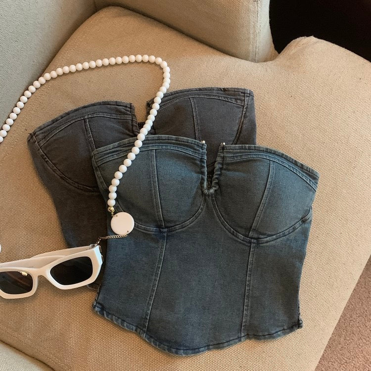 Denim Tube Top - Bellaward Fashions