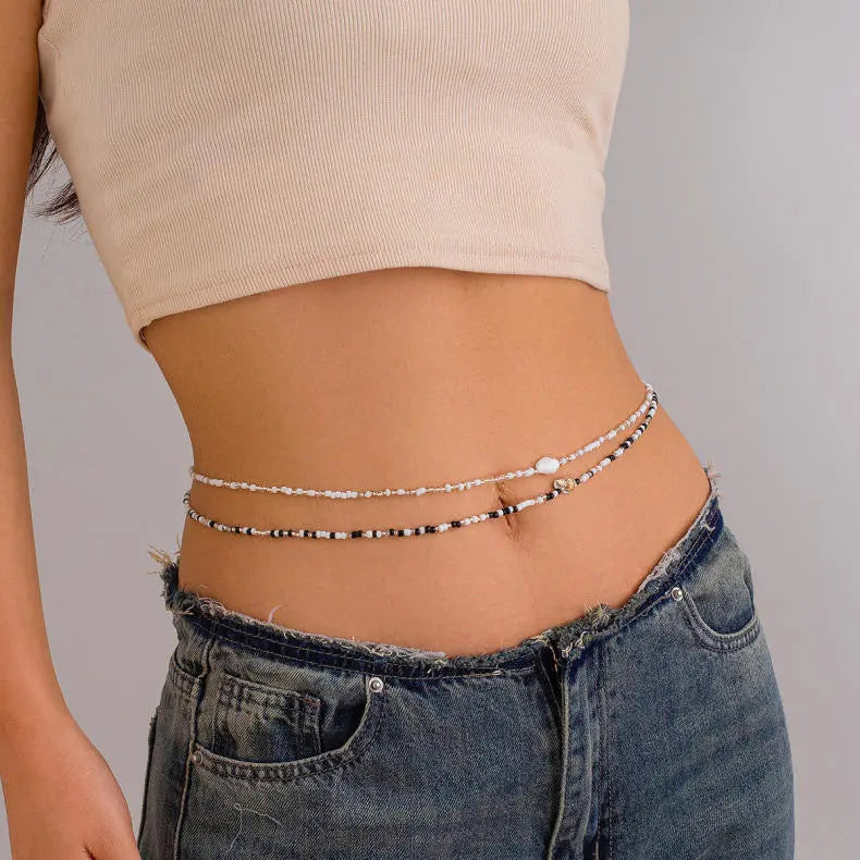 Ocean Style Turtle Star Beaded Double-Layer Body Chain Rice Beads Shell Waist Chain Body Chain for Women - Bellaward Fashions