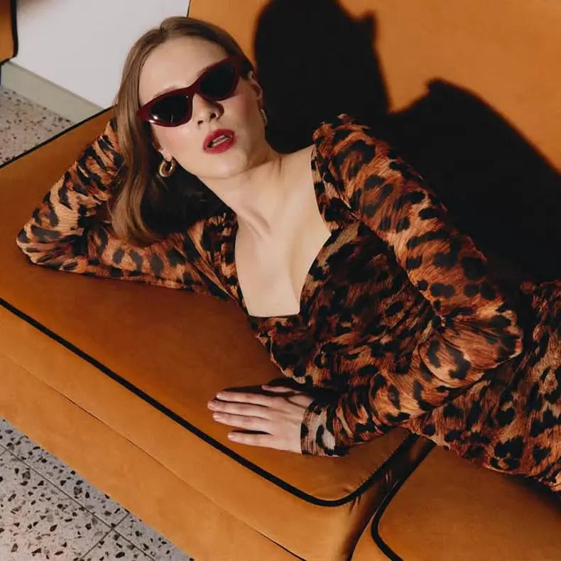 Slim Fit Hip Wrap Leopard Print Dress Bellaward