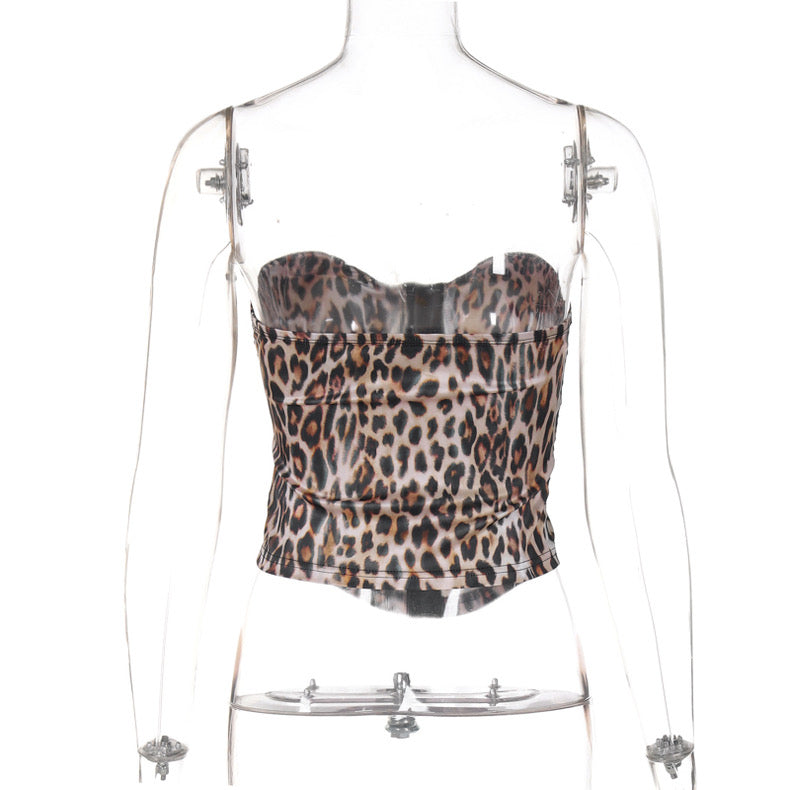 Bandeau Vest Leopard Print Backless Style - Bellaward Fashions