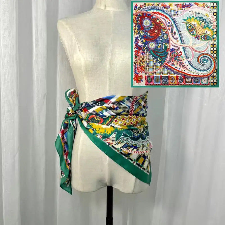 [90cm Large Square Scarf] French Retro Niche Tube Top Silk Scarf Elegant Sun Protection Shawl - Bellaward Fashions