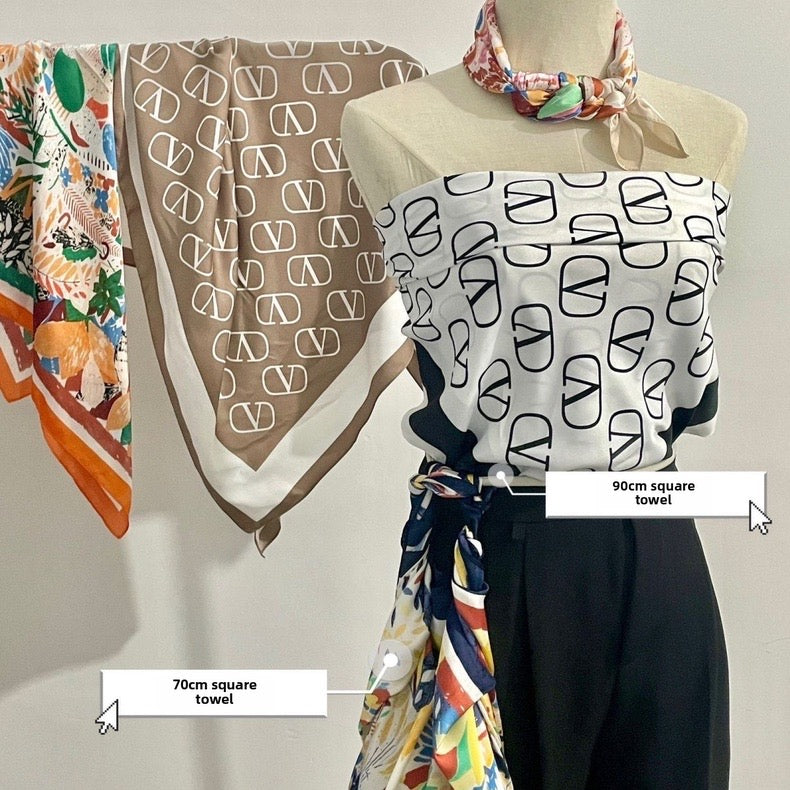 [90cm Large Square Scarf] French Retro Niche Tube Top Silk Scarf Elegant Sun Protection Shawl - Bellaward Fashions