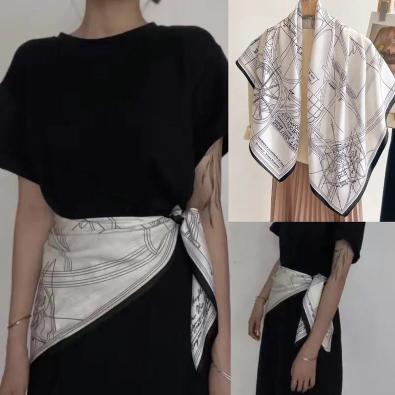 [90cm Large Square Scarf] French Retro Niche Tube Top Silk Scarf Elegant Sun Protection Shawl - Bellaward Fashions