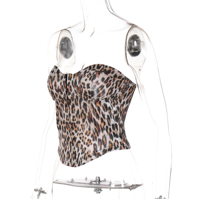 Bandeau Vest Leopard Print Backless Style - Bellaward Fashions
