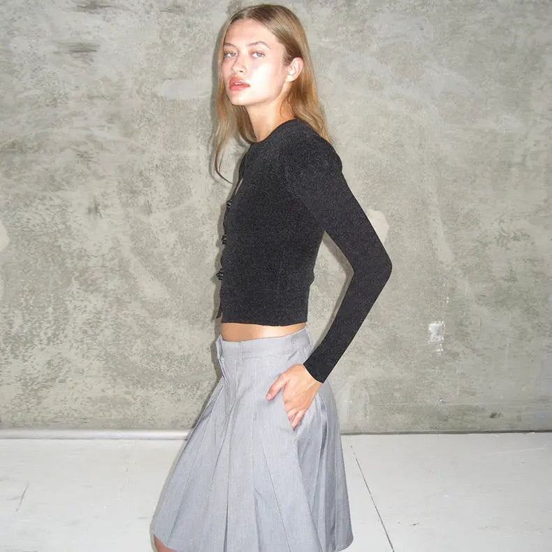 Knitted Sweater Retro Buttoned Long Sleeve - Bellaward Fashions