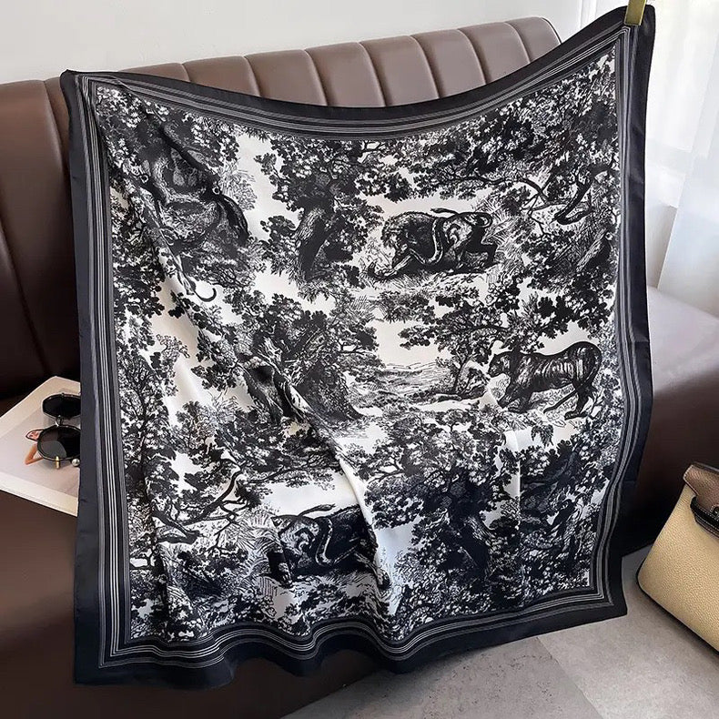 [90cm Large Square Scarf] French Retro Niche Tube Top Silk Scarf Elegant Sun Protection Shawl - Bellaward Fashions