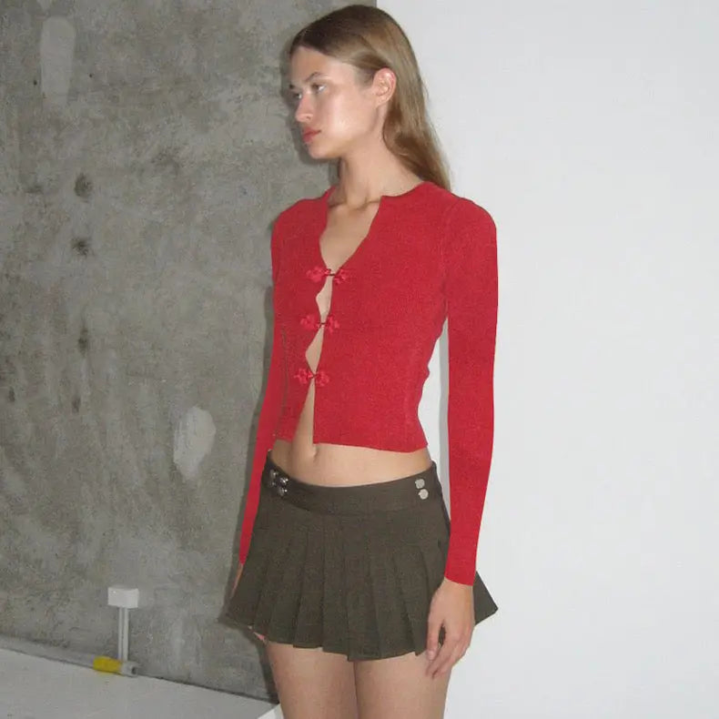 Knitted Sweater Retro Buttoned Long Sleeve - Bellaward Fashions