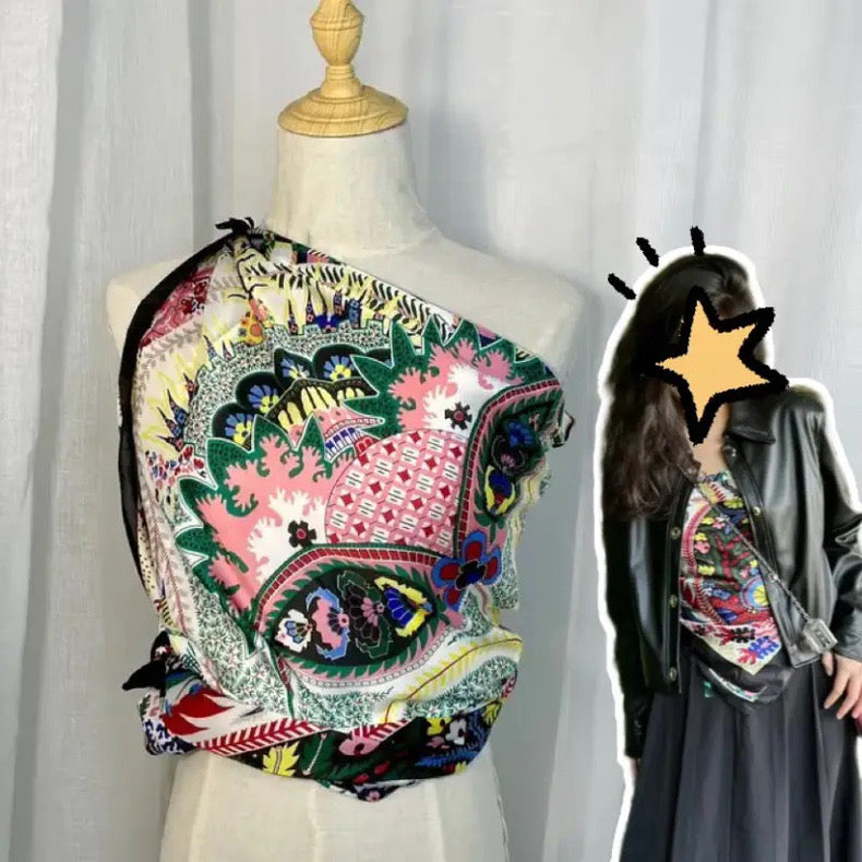 [90cm Large Square Scarf] French Retro Niche Tube Top Silk Scarf Elegant Sun Protection Shawl - Bellaward Fashions