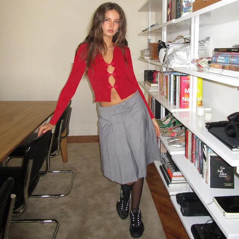 Knitted Sweater Retro Buttoned Long Sleeve - Bellaward Fashions