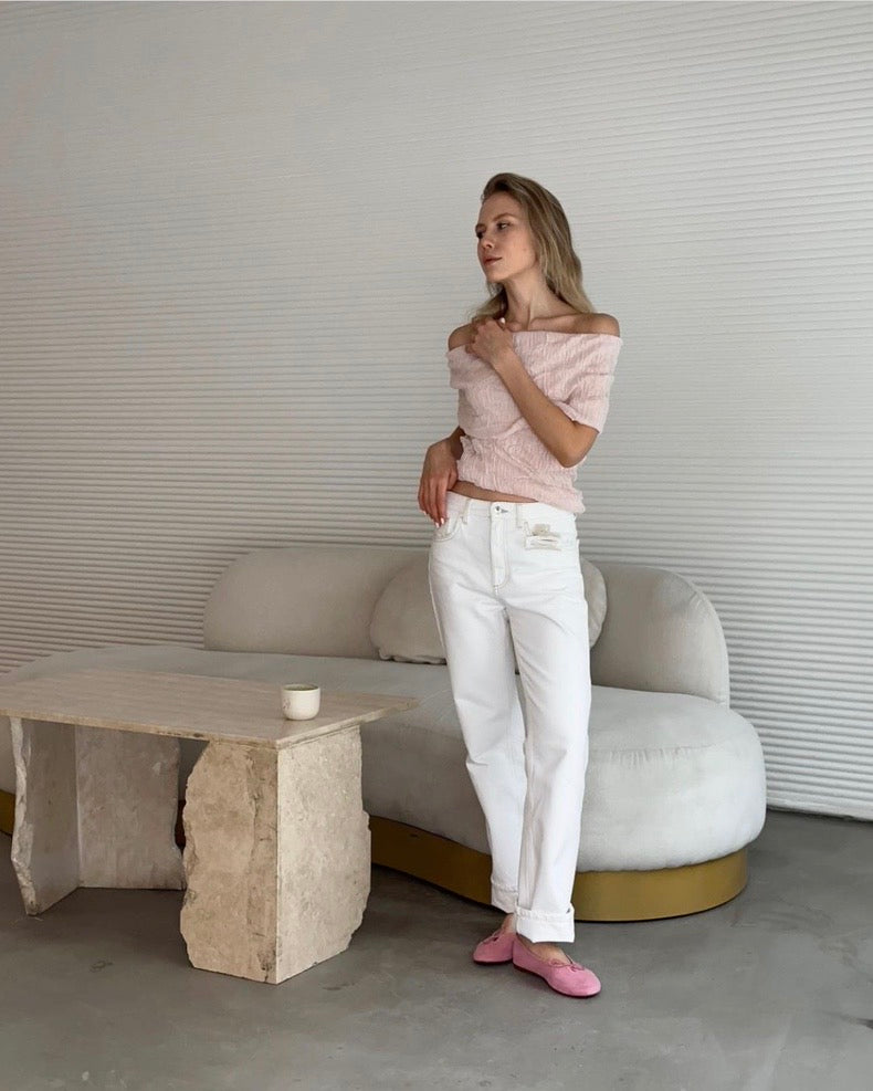 Pink Off-Shoulder Top T-Shirt Knitwear. - Bellaward Fashions