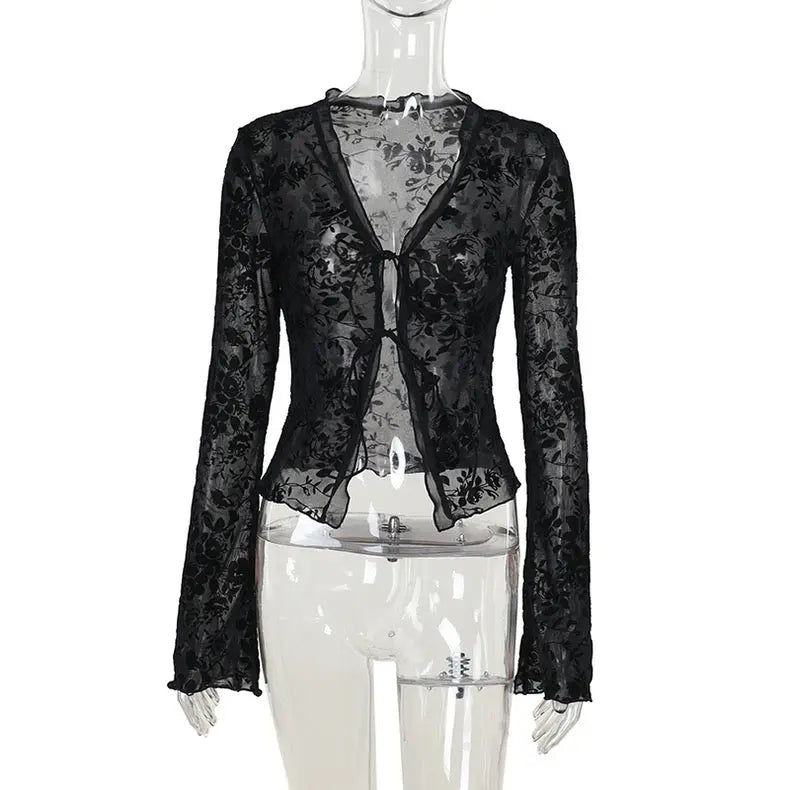 Wind Ruffled Trumpet Sleeve Cardigan Top - Bellaward Fashions