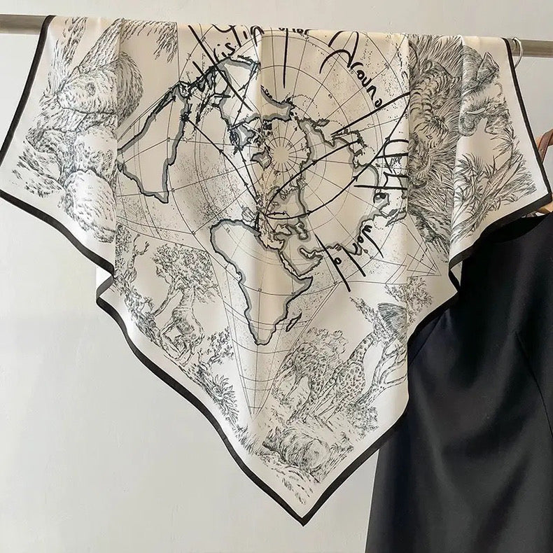 [90cm Large Square Scarf] French Retro Niche Tube Top Silk Scarf Elegant Sun Protection Shawl - Bellaward Fashions