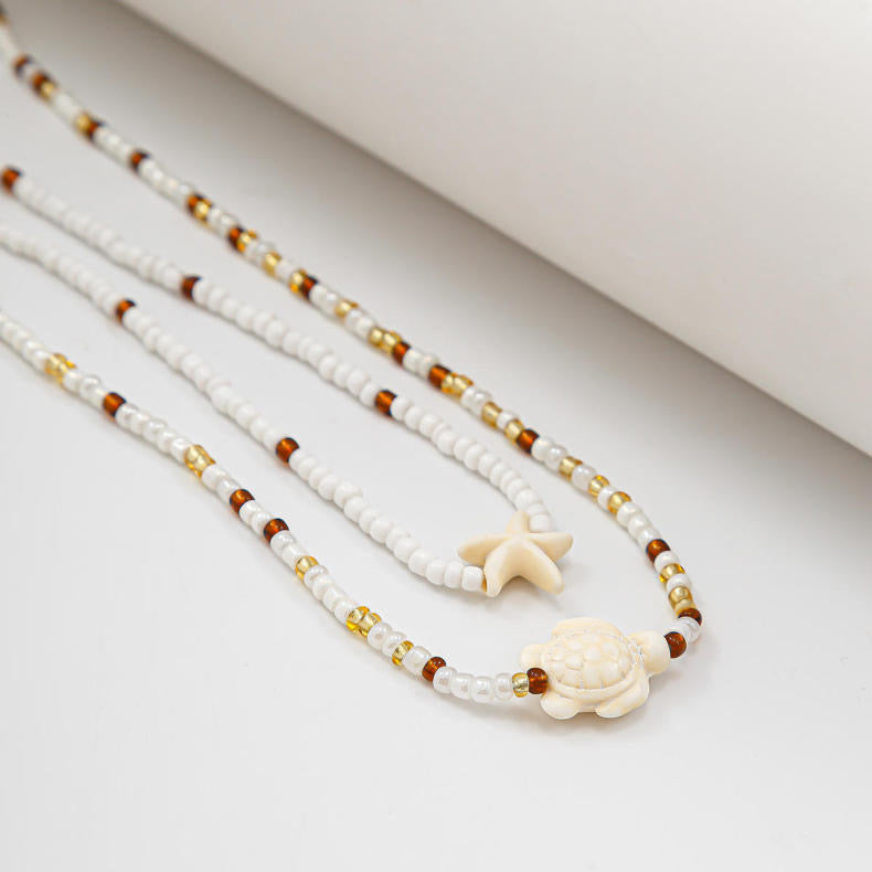 Ocean Style Turtle Star Beaded Double-Layer Body Chain Rice Beads Shell Waist Chain Body Chain for Women - Bellaward Fashions