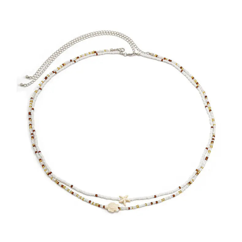 Ocean Style Turtle Star Beaded Double-Layer Body Chain Rice Beads Shell Waist Chain Body Chain for Women - Bellaward Fashions