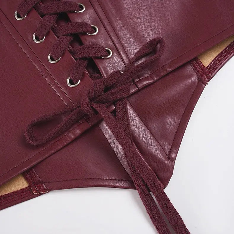 Spicy Girl Two-Piece Dress Set, Leather Corset Strap + Lace Tube Top Tiered Dress Bellaward