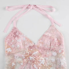 Halter Neck Camisole Lace/Sequin Patchwork Top Bellaward Fashions