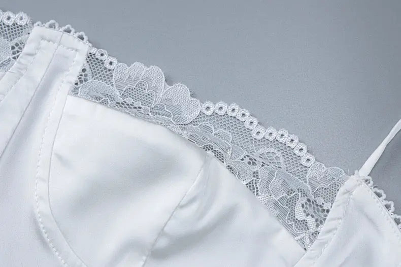 Silk Suspender Skirt, Lace Splicing, Hip-Covering Dress - Bellaward Fashions