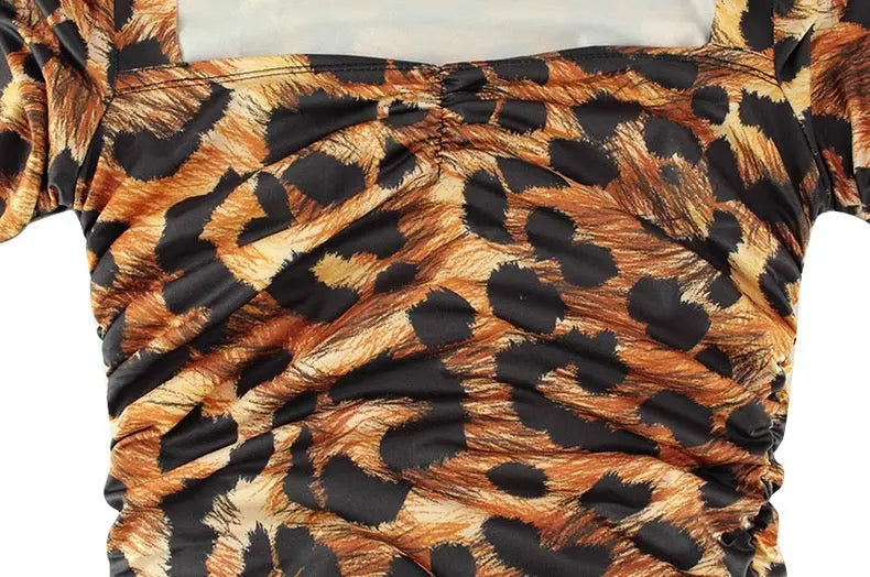 Slim Fit Hip Wrap Leopard Print Dress Bellaward