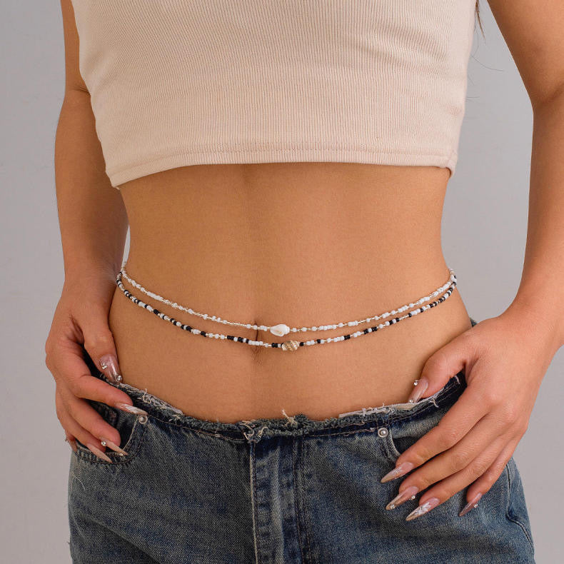 Ocean Style Turtle Star Beaded Double-Layer Body Chain Rice Beads Shell Waist Chain Body Chain for Women - Bellaward Fashions