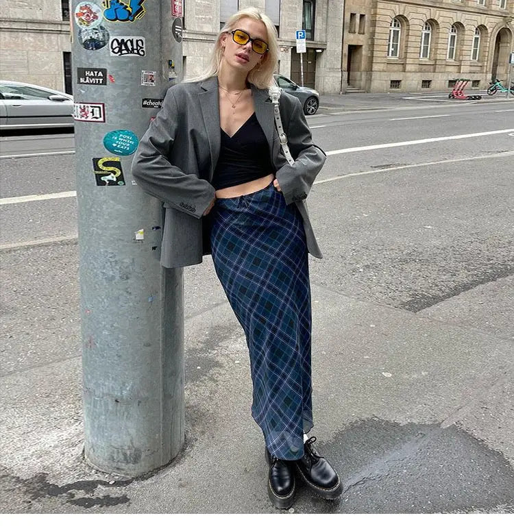 Klalien European and American Style Plaid Mid-Length skirt - Bellaward Fashions