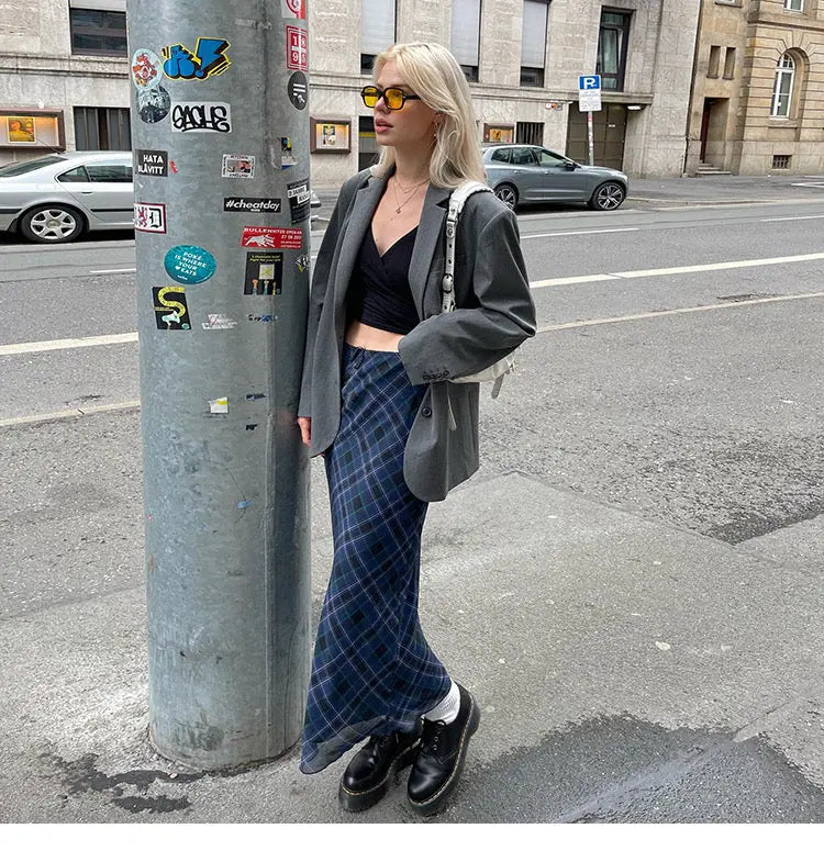 Klalien European and American Style Plaid Mid-Length skirt - Bellaward Fashions