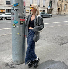 Klalien European and American Style Plaid Mid-Length skirt - Bellaward Fashions