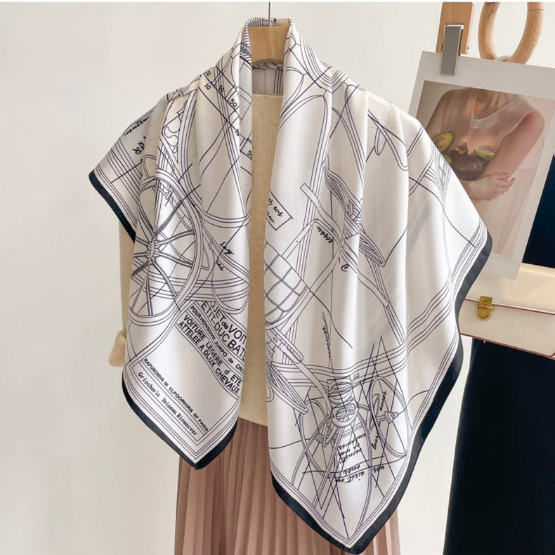 [90cm Large Square Scarf] French Retro Niche Tube Top Silk Scarf Elegant Sun Protection Shawl - Bellaward Fashions