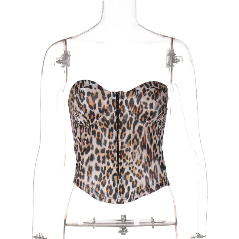 Bandeau Vest Leopard Print Backless Style - Bellaward Fashions