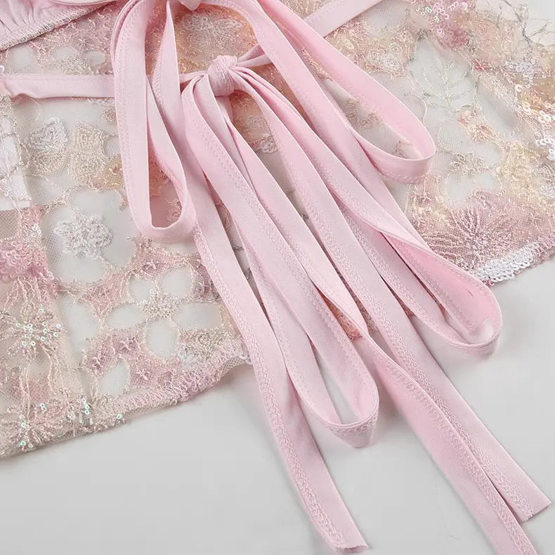 Halter Neck Camisole Lace/Sequin Patchwork Top Bellaward Fashions