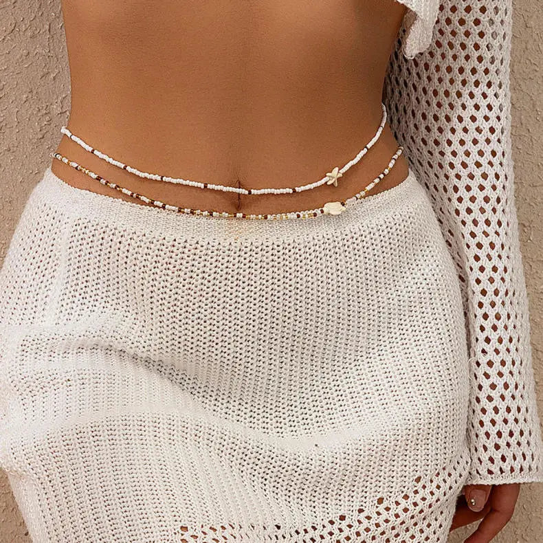 Ocean Style Turtle Star Beaded Double-Layer Body Chain Rice Beads Shell Waist Chain Body Chain for Women - Bellaward Fashions
