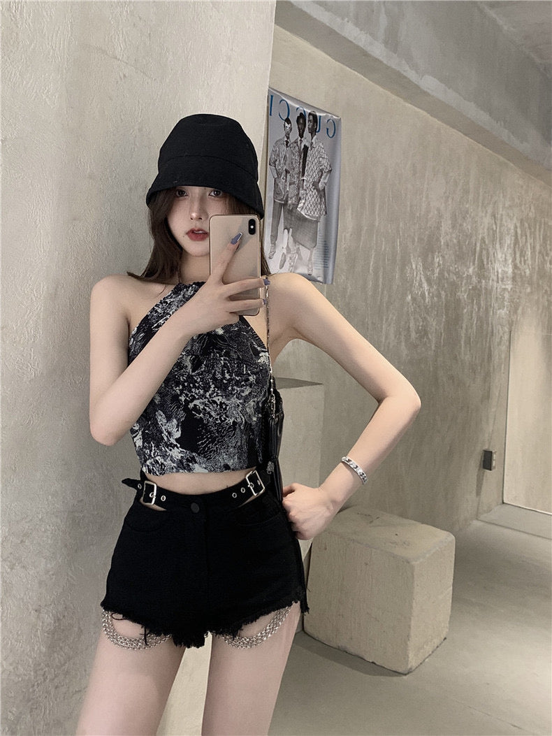 Outer Wear Designed Retro Pattern Backless Lace-Up Inner Suspender Top - Bellaward Fashions