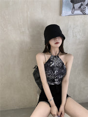 Outer Wear Designed Retro Pattern Backless Lace-Up Inner Suspender Top - Bellaward Fashions