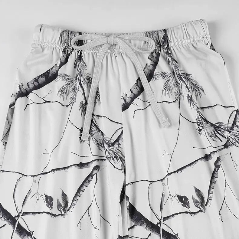 White Abstract Print Ribbed Tank & Pants Set Bellaward Fashions