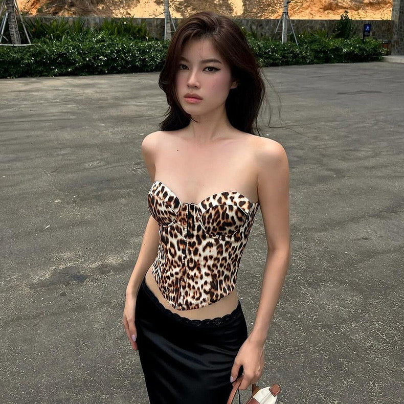 Bandeau Vest Leopard Print Backless Style - Bellaward Fashions