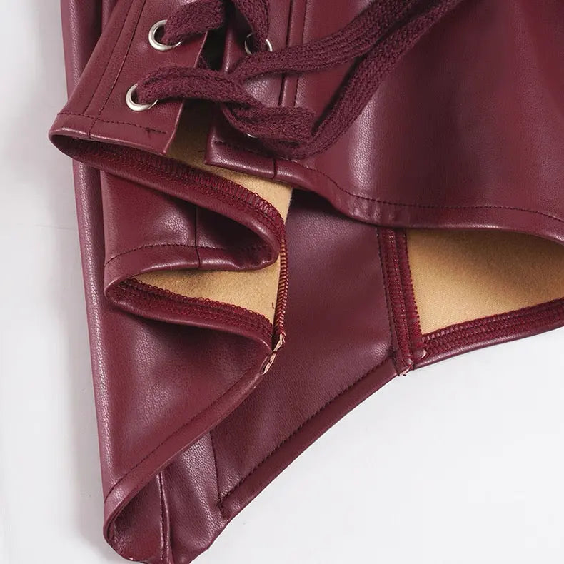 Spicy Girl Two-Piece Dress Set, Leather Corset Strap + Lace Tube Top Tiered Dress Bellaward