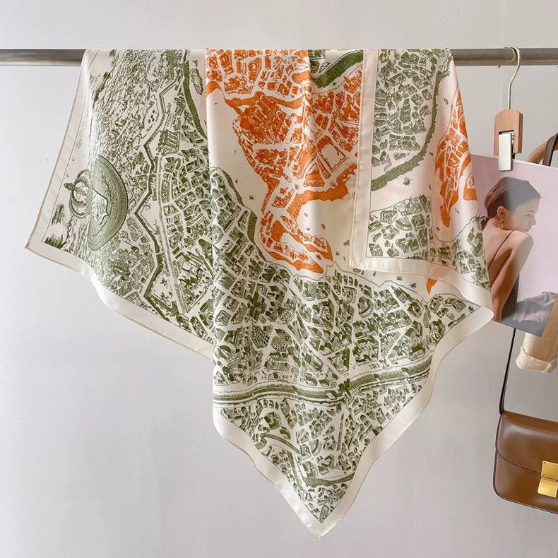 [90cm Large Square Scarf] French Retro Niche Tube Top Silk Scarf Elegant Sun Protection Shawl - Bellaward Fashions