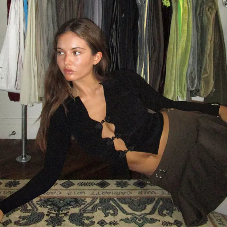 Knitted Sweater Retro Buttoned Long Sleeve - Bellaward Fashions