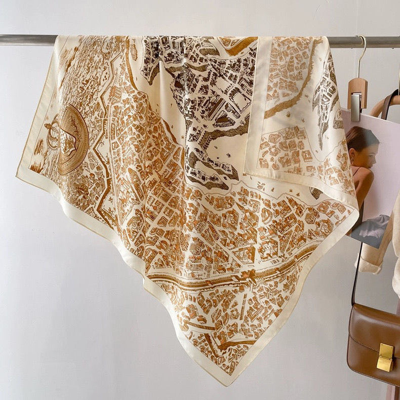 [90cm Large Square Scarf] French Retro Niche Tube Top Silk Scarf Elegant Sun Protection Shawl - Bellaward Fashions