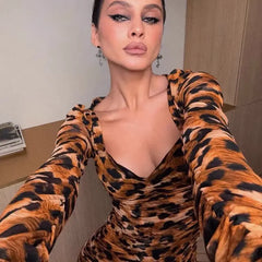 Slim Fit Hip Wrap Leopard Print Dress Bellaward