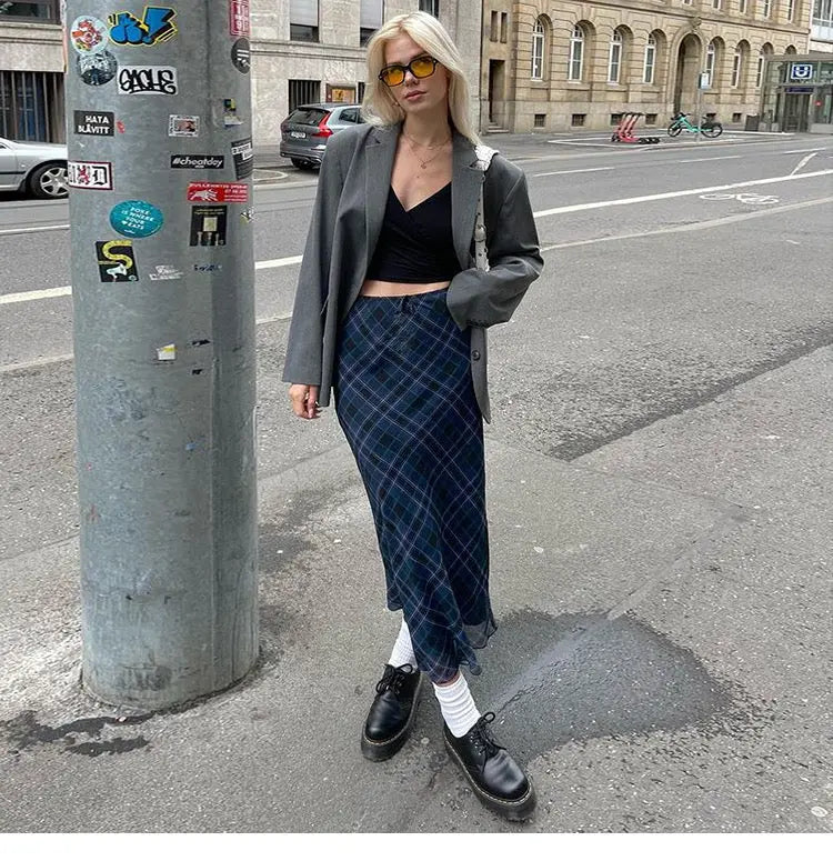 Klalien European and American Style Plaid Mid-Length skirt - Bellaward Fashions