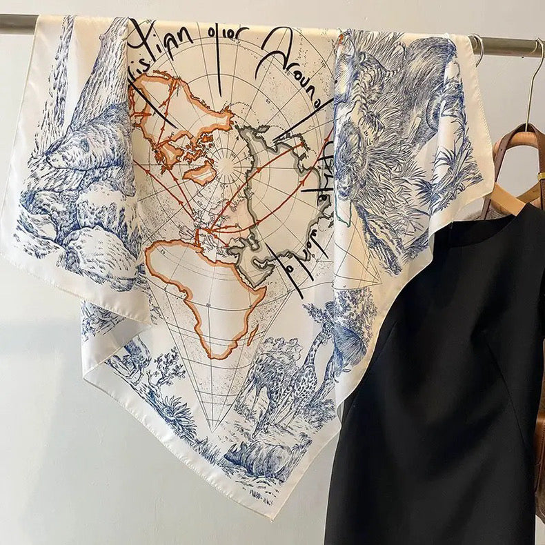 [90cm Large Square Scarf] French Retro Niche Tube Top Silk Scarf Elegant Sun Protection Shawl - Bellaward Fashions