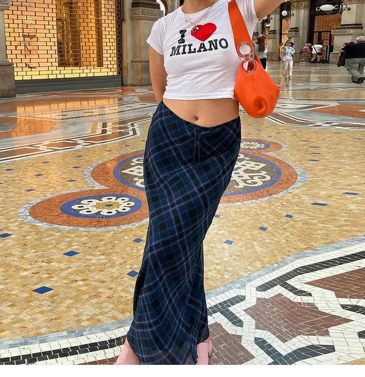 Klalien European and American Style Plaid Mid-Length skirt - Bellaward Fashions