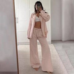 New Casual Loose Striped Shirt and Pants Two-Piece Set Bellaward