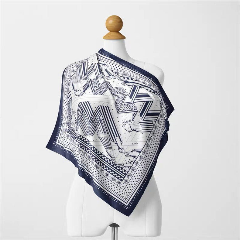 [90cm Large Square Scarf] French Retro Niche Tube Top Silk Scarf Elegant Sun Protection Shawl - Bellaward Fashions