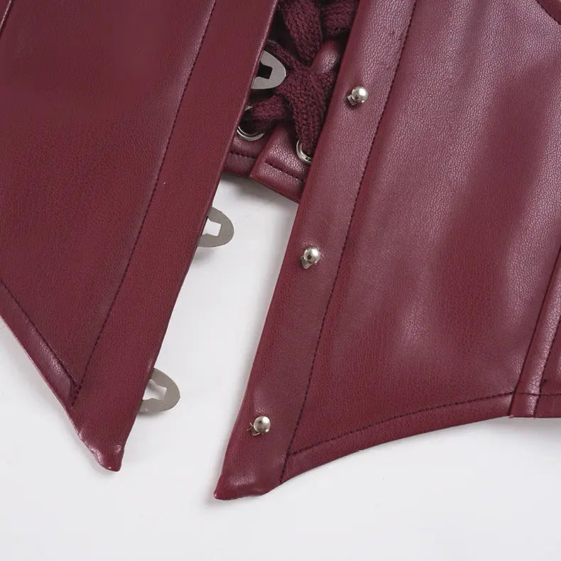 Spicy Girl Two-Piece Dress Set, Leather Corset Strap + Lace Tube Top Tiered Dress Bellaward